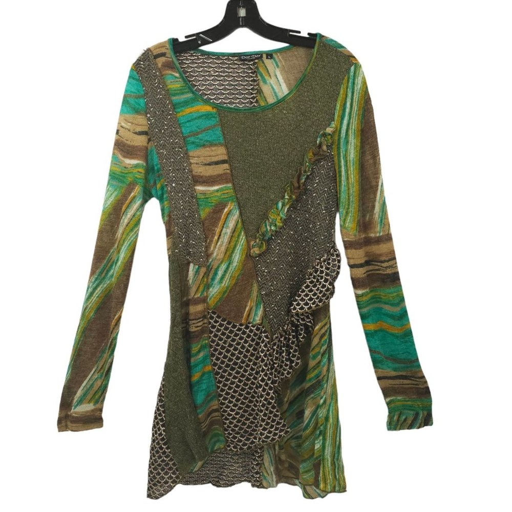Dor Dor Couture Tunic Top Boho Ruffles Womens Size L Long Sleeve Lagenlook